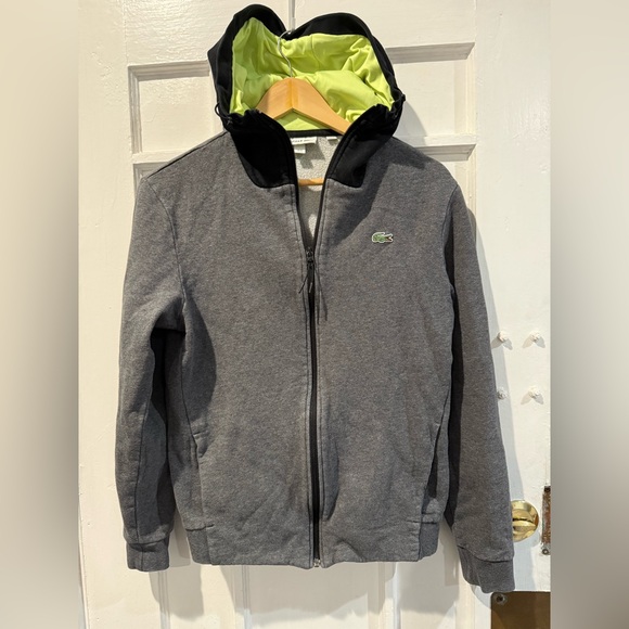Lacoste Gray Hoodie with Neon Green Hood - Picture 1 of 3